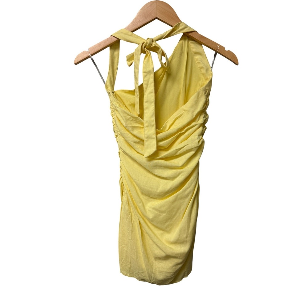 NWT Peppermayo Annalissa Linen Mini Dress Women's 2 Yellow One Shoulder Ruched - Picture 5 of 7